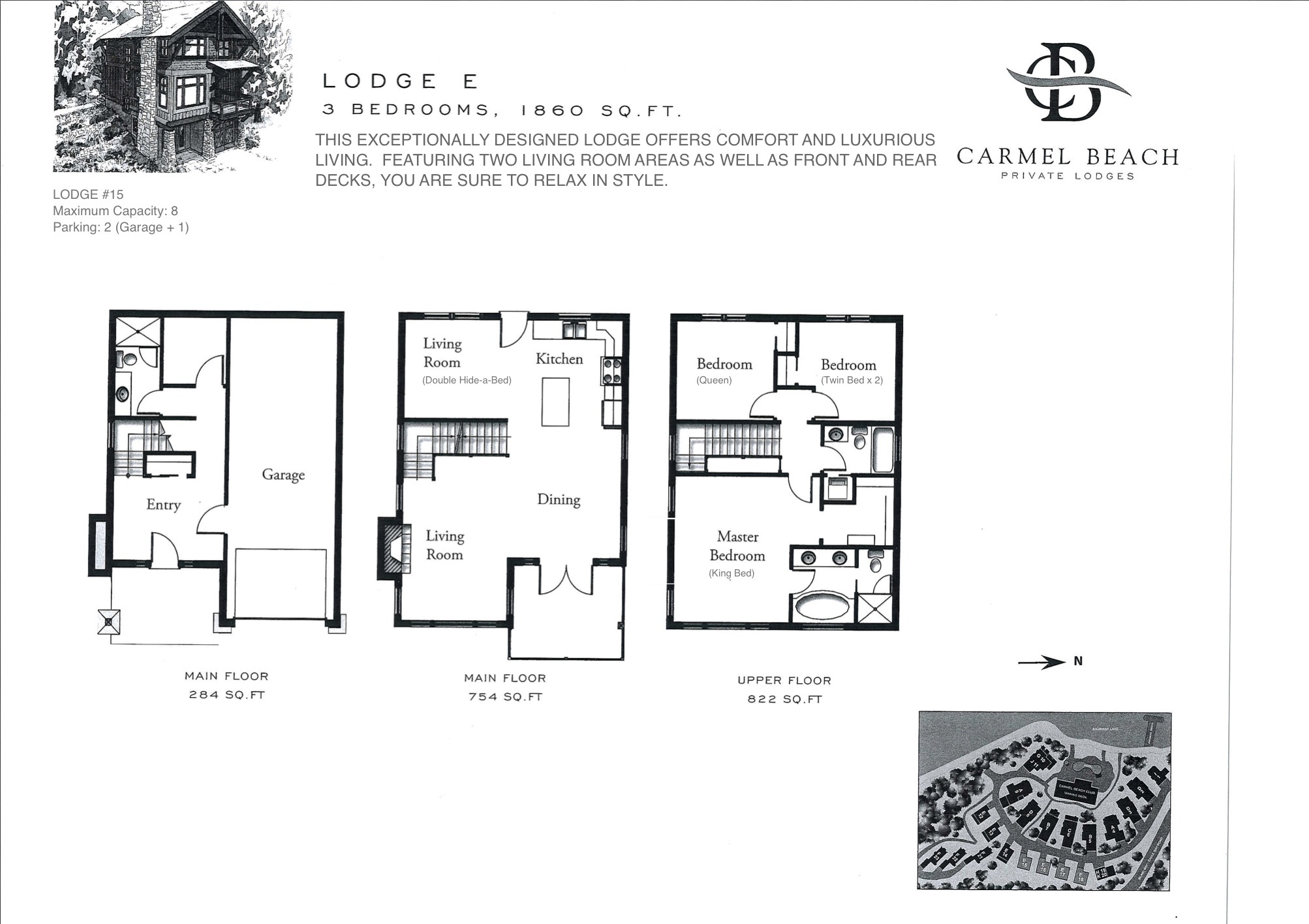 Lodge 15 Floor Plan & Bedding Configuration